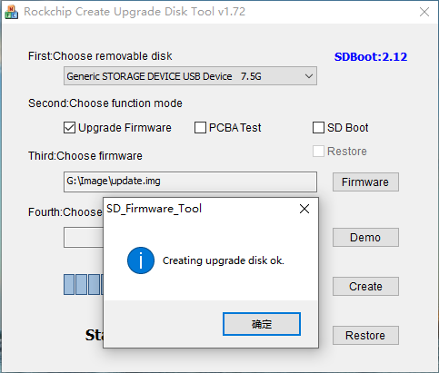 Creating upgrade disk OK